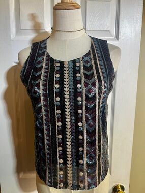 Oona & Maud Womens Sequin Sparkling Jazz Age Art Deco Festival Party Glam Top M